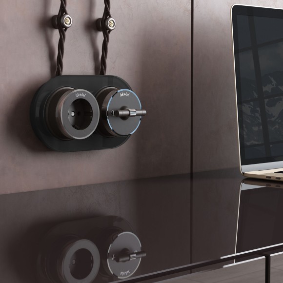 Выключатель на 4 положения двухклавишный Vintage мокко матовый/хром W5822052 Выключатель на 4 положения двухклавишный Vintage мокко матовый/хром W5822052