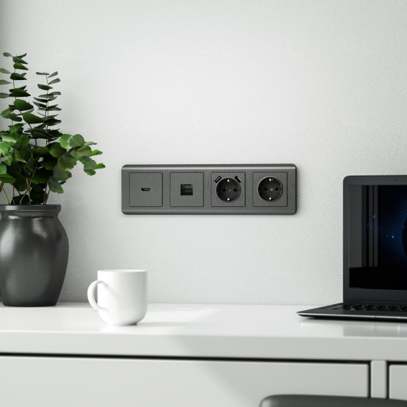 Рамка из поликарбоната на 4 поста Stream графит W0042104