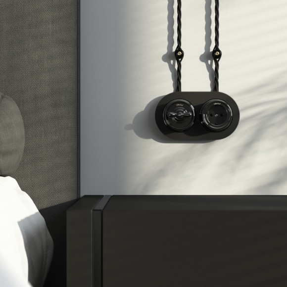 Розетка с заземлением черный ретро W5671008