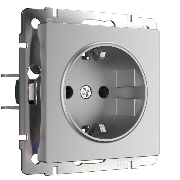 W1171106/ Розетка с заземлением и шторками (серебряный) W1171106