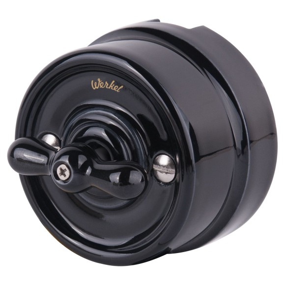 Выключатель на 4 положения двухклавишный черный ретро W5620008 Выключатель на 4 положения двухклавишный черный ретро W5620008