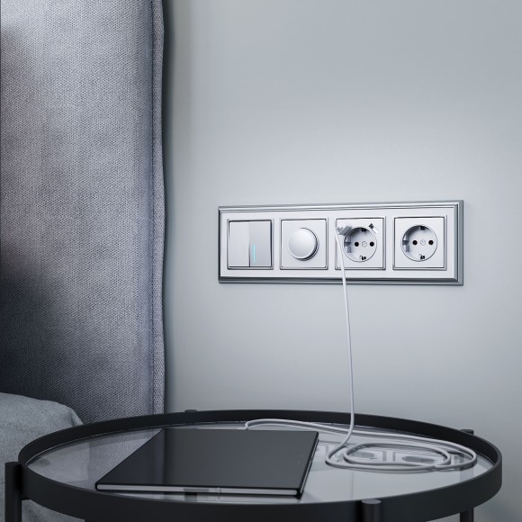 W1120106/ Выключатель двухклавишный с подсветкой (серебряный) W1120106