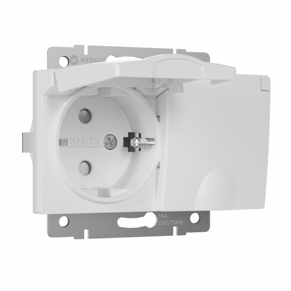 Розетка двойная влагозащ. с зазем. с защит. крышками и шторками (белый) W1172201 Розетка двойная влагозащ. с зазем. с защит. крышками и шторками (белый) W1172201