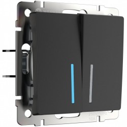 Выключатель двухклавишный с подсветкой (черный матовый) / Верхнее выключенное положение Werkel