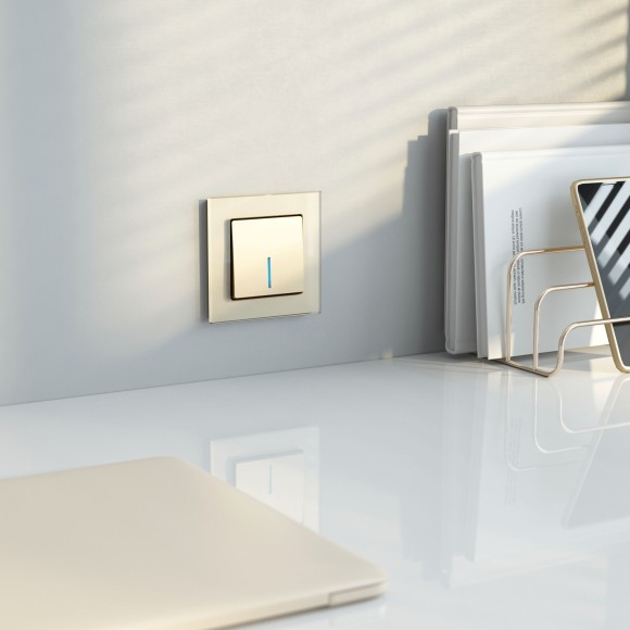 Выключатель одноклавишный проходной с подсветкой (шампань) W1112111 Выключатель одноклавишный проходной с подсветкой (шампань) W1112111