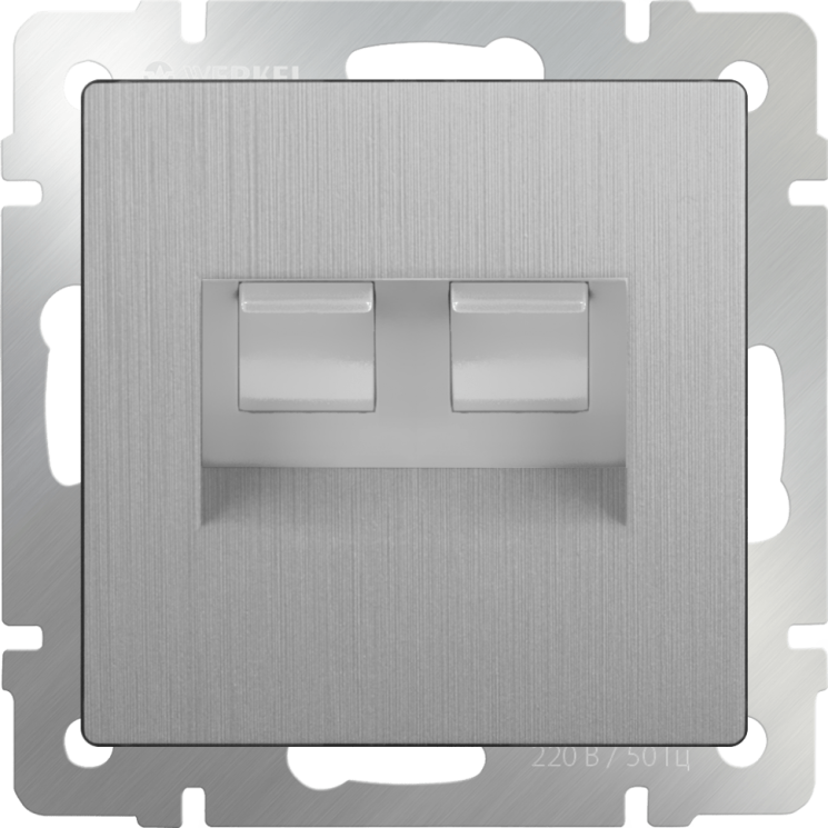 Розетка телефонная RJ-11 и Еthernet RJ-45 (cеребряный рифленый) WL09-RJ11-45