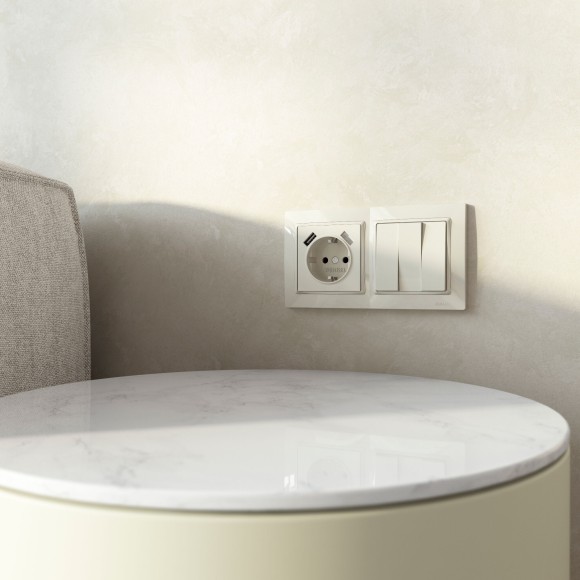 Выключатель одноклавишный проходной (слоновая кость) W1112003