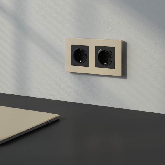 Розетка с заземлением и шторками (черный матовый) W1171108 Розетка с заземлением и шторками (черный матовый) W1171108