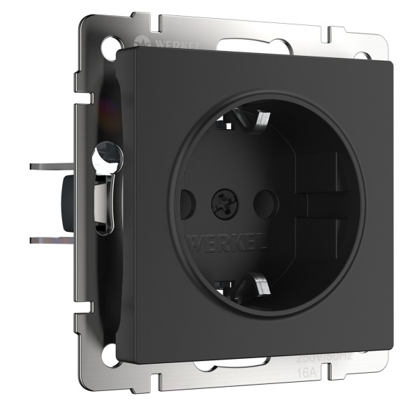 Розетка с заземлением и шторками (черный матовый) W1171108 Розетка с заземлением и шторками (черный матовый) W1171108