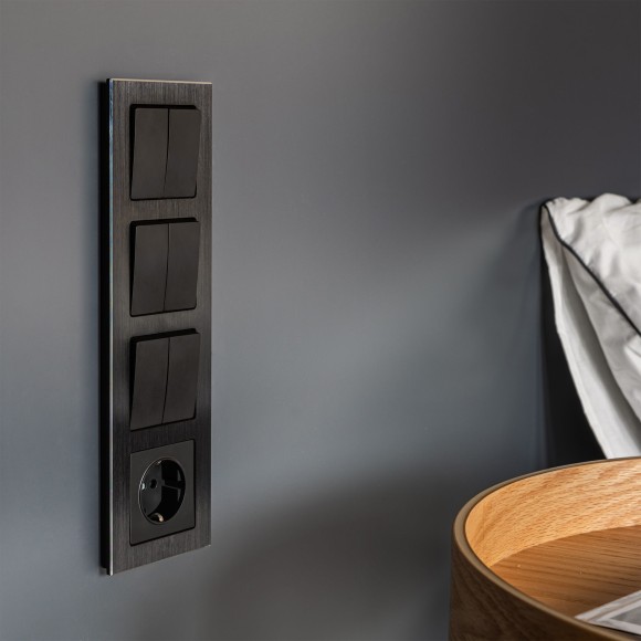 Выключатель двухклавишный проходной (черный матовый) W1122008 Выключатель двухклавишный проходной (черный матовый) W1122008