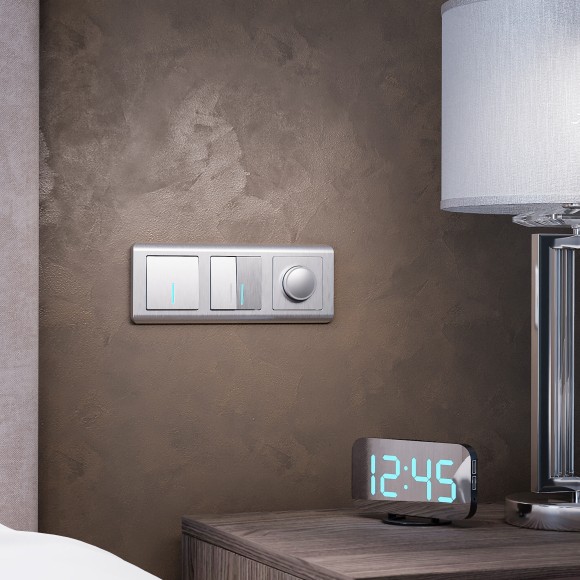 W1120109/ Выключатель двухклавишный с подсветкой (cеребряный рифленый) W1120109