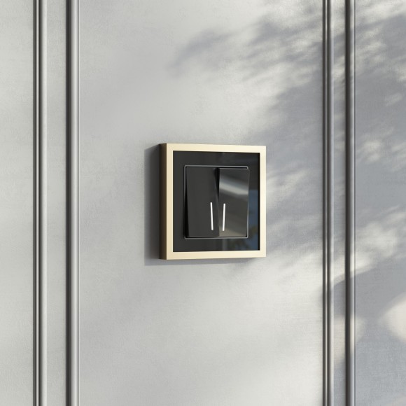 Выключатель двухклавишный проходной с подсветкой (черный акрил) W1122148