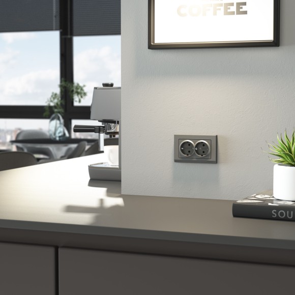 Рамка из поликарбоната для двойной розетки Stark графит матовый W0081864