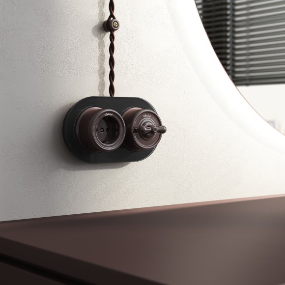 Розетка с заземлением коричневый ретро W5671014