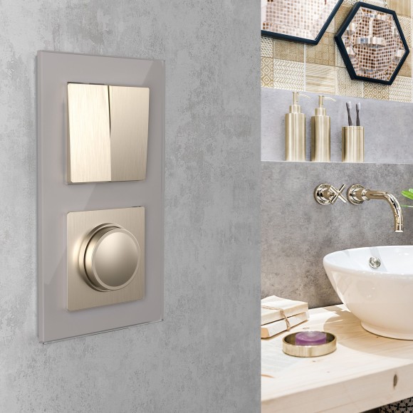 Выключатель двухклавишный проходной (шампань рифленый) W1122010 Выключатель двухклавишный проходной (шампань рифленый) W1122010