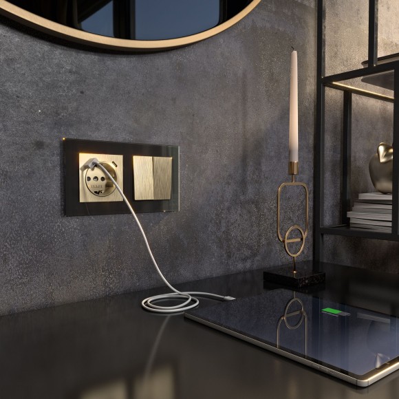 Выключатель двухклавишный проходной (шампань рифленый) W1122010 Выключатель двухклавишный проходной (шампань рифленый) W1122010