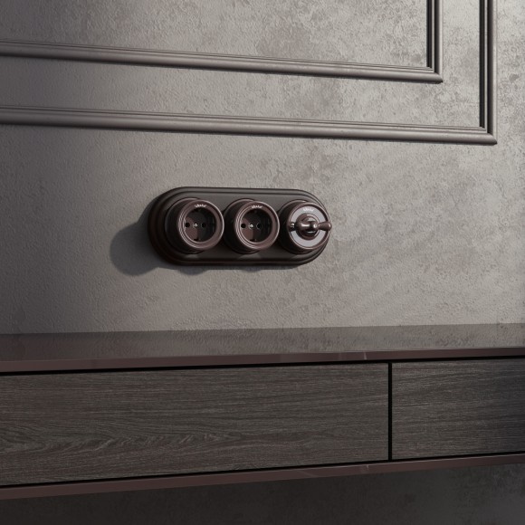 Выключатель на 4 положения двухклавишный коричневый ретро W5620014