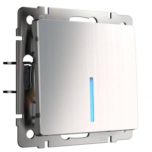 Выключатель одноклавишный с подсветкой (глянцевый никель) WL02-SW-1G-LED Werkel