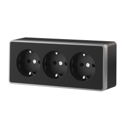 Розетка тройная с заземлением и шторками Gallant черный с серебром W5073134