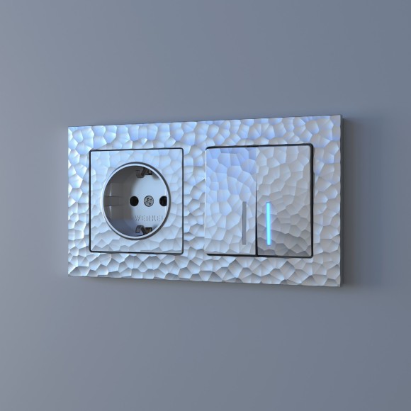 Выключатель двухклавишный с подсветкой (Hammer серебряный) W1220106