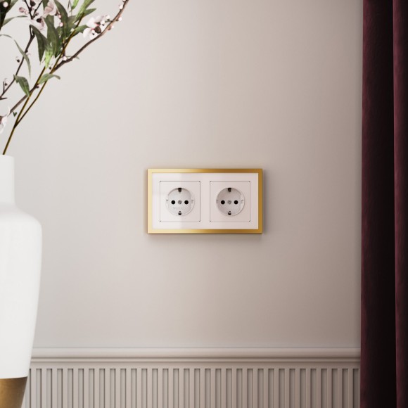 W0022853/ Рамка на 2 поста Baguette (белый/золотистая латунь) W0022853