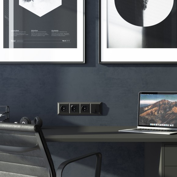 Розетка с заземлением, шторками и USB тип A+C (черный матовый) W1171708