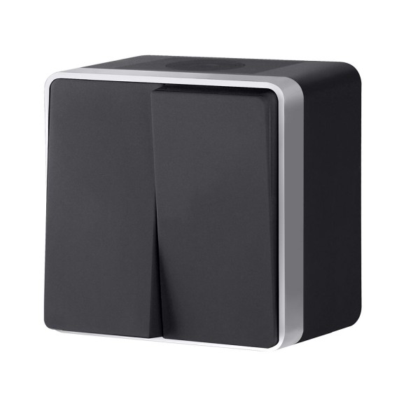 Выключатель двухклавишный влагозащищенный Gallant черный с серебром W5020234 W5020234