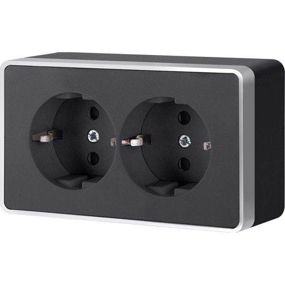 Розетка двойная с заземлением Gallant черный с серебром W5072134 W5072134