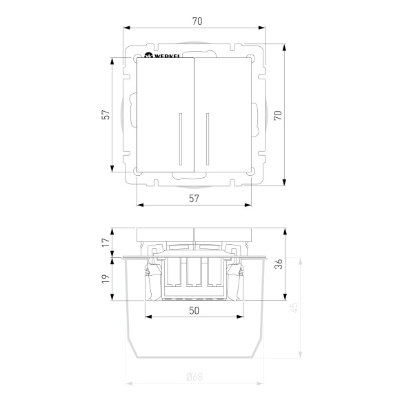 Выключатель двухклавишный проходной с подсветкой (cеребряный рифленый) W1122109 Выключатель двухклавишный проходной с подсветкой (cеребряный рифленый) W1122109