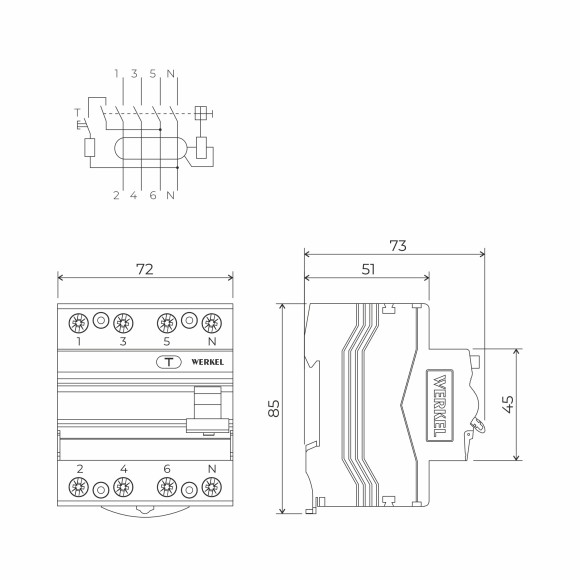 Устройство защитного отключения (УЗО) 3P+N 40 A 30 mА АС 6 kА W914P406 Устройство защитного отключения (УЗО) 3P+N 40 A 30 mА АС 6 kА W914P406