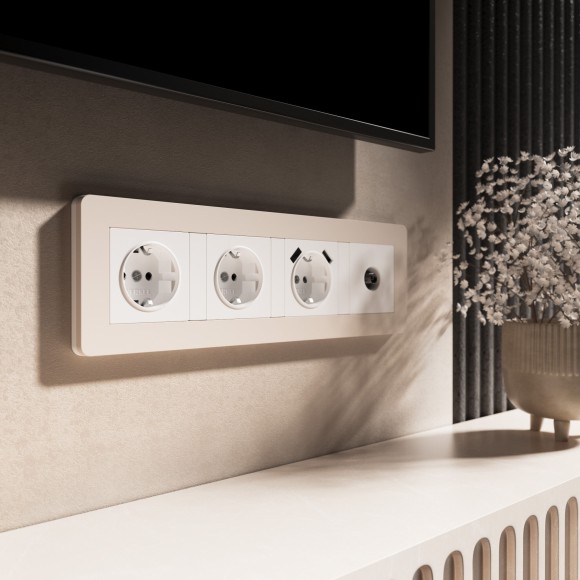 Рамка из поликарбоната на 4 поста Split айвори/белый, soft-touch W0043066