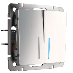 Выключатель двухклавишный с подсветкой (глянцевый никель) W1120102 Выключатель двухклавишный с подсветкой (глянцевый никель) W1120102