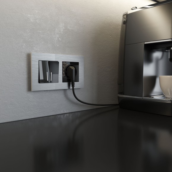 Выключатель двухклавишный проходной с подсветкой (черный акрил) W1122148