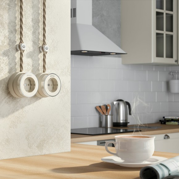 Розетка с заземлением Vintage слоновая кость матовый/хром W5871055