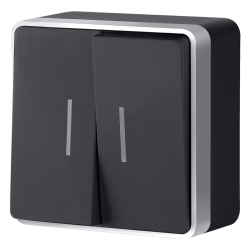 Выключатель двухклавишный с подсветкой Gallant черный с серебром W5020134 W5020134