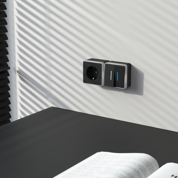 Выключатель двухклавишный с подсветкой Gallant черный с серебром W5020134 W5020134