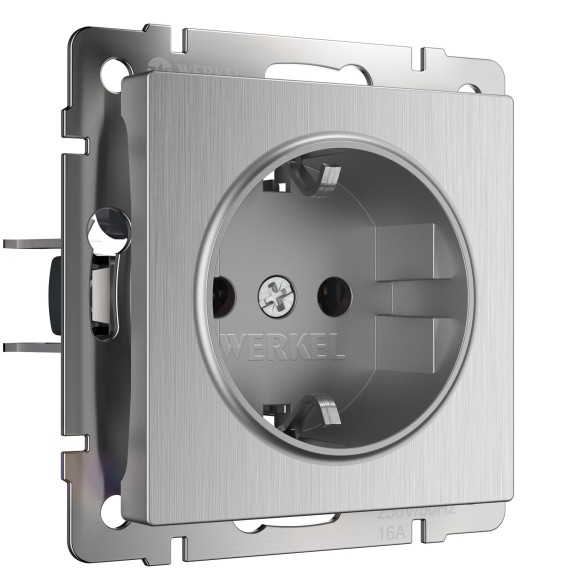 Розетка с заземлением и шторками cеребряный рифленый W1171109