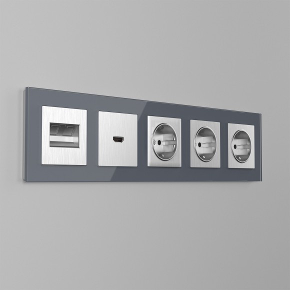 Розетка с заземлением и шторками cеребряный рифленый W1171109