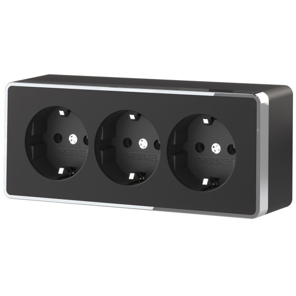 Розетка тройная с заземлением и шторками Gallant черный/хром W5073135