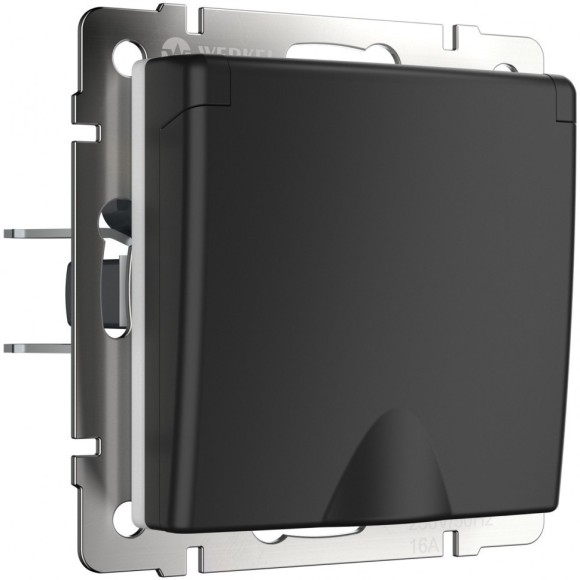 Розетка влагозащ. с зазем. с защит. крышкой и шторками  (черный матовый) WL08-SKGSC-01-IP44 Werkel