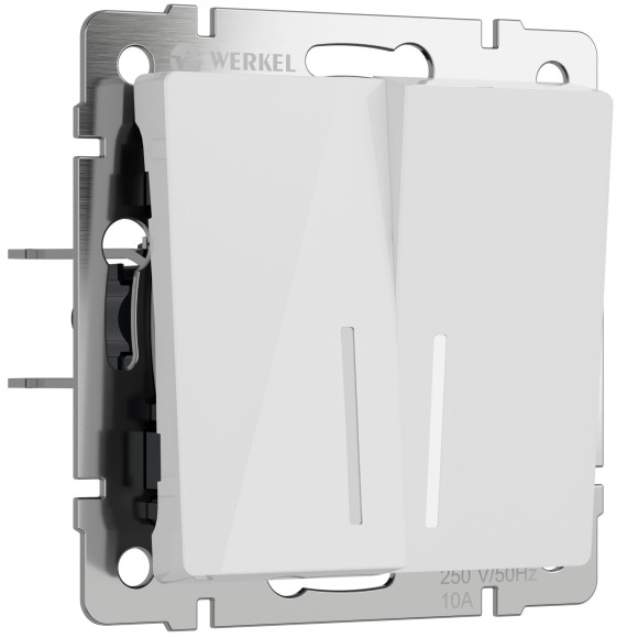 Выключатель двухклавишный проходной с подсветкой (белый акрил) W1122141