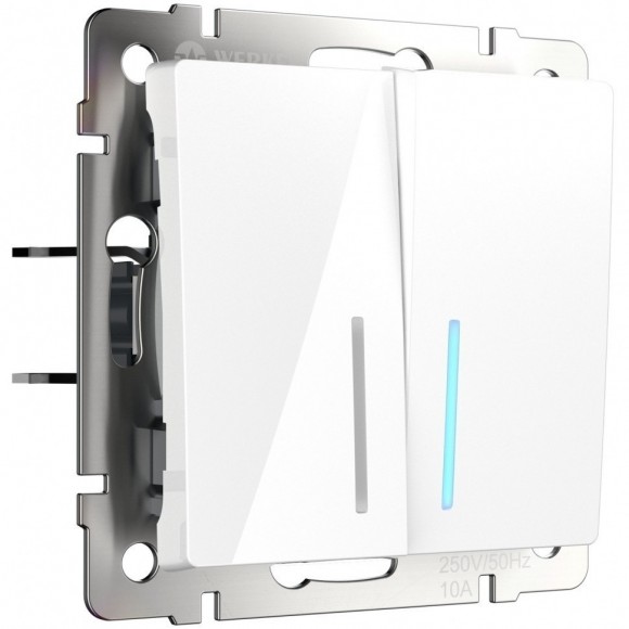 Выключатель двухклавишный проходной с подсветкой (белый) WL01-SW-2G-2W-LED Werkel Выключатель двухклавишный проходной с подсветкой (белый) WL01-SW-2G-2W-LED Werkel