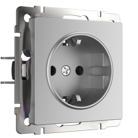 Розетка с заземлением  (серебряный) WL06-SKG-01-IP20 Werkel