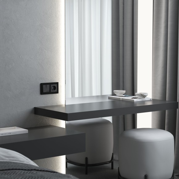 Перекрестный выключатель двухклавишный (графит акрил) W1123044 Перекрестный выключатель двухклавишный (графит акрил) W1123044