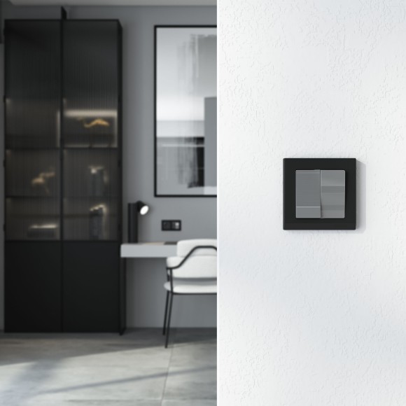 Перекрестный выключатель двухклавишный (графит акрил) W1123044 Перекрестный выключатель двухклавишный (графит акрил) W1123044