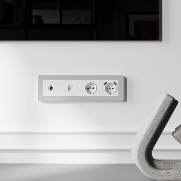 Рамка из поликарбоната на 4 поста Split дымчатый/белый, soft-touch W0043067 Рамка из поликарбоната на 4 поста Split дымчатый/белый, soft-touch W0043067