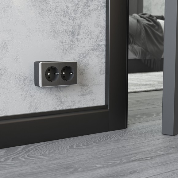 Розетка двойная с заземлением Gallant графит рифленый W5072104