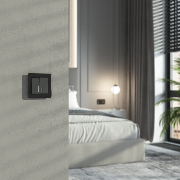 Выключатель двухклавишный проходной с подсветкой (графит акрил) W1122144 Выключатель двухклавишный проходной с подсветкой (графит акрил) W1122144