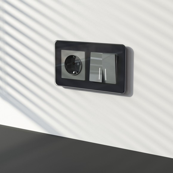 Выключатель двухклавишный проходной с подсветкой (графит акрил) W1122144 Выключатель двухклавишный проходной с подсветкой (графит акрил) W1122144