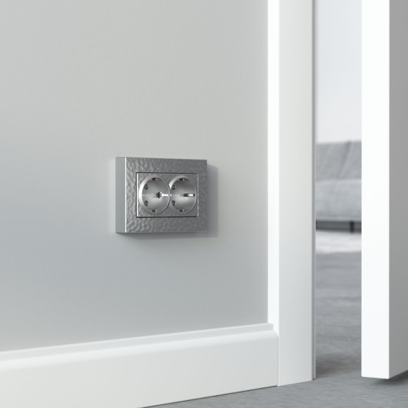 Рамка из поликарбоната для двойной розетки Hammer серебряный W0082406